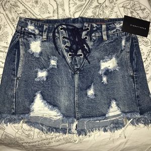 TOBI Summer's End Lace Up Denim Skirt